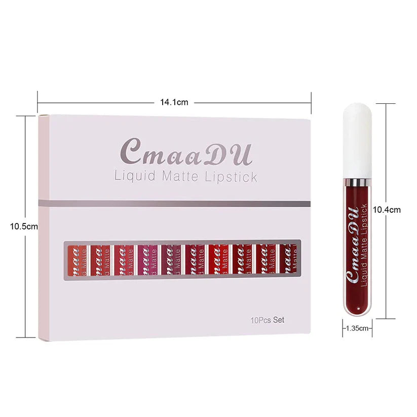 💄 10-Piece Matte Waterproof Lip Gloss Set – Bold Color, All-Day Stay