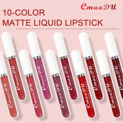 💄 10-Piece Matte Waterproof Lip Gloss Set – Bold Color, All-Day Stay