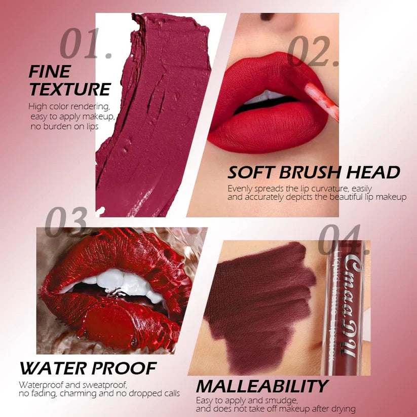 💄 10-Piece Matte Waterproof Lip Gloss Set – Bold Color, All-Day Stay