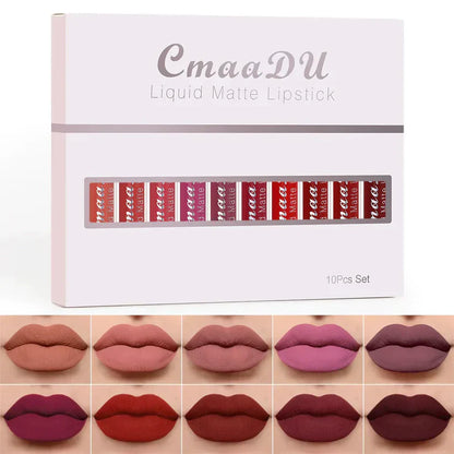 💄 10-Piece Matte Waterproof Lip Gloss Set – Bold Color, All-Day Stay